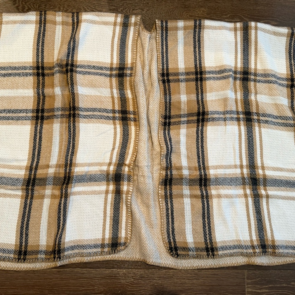 Plaid Tan and Black Shawl reversible